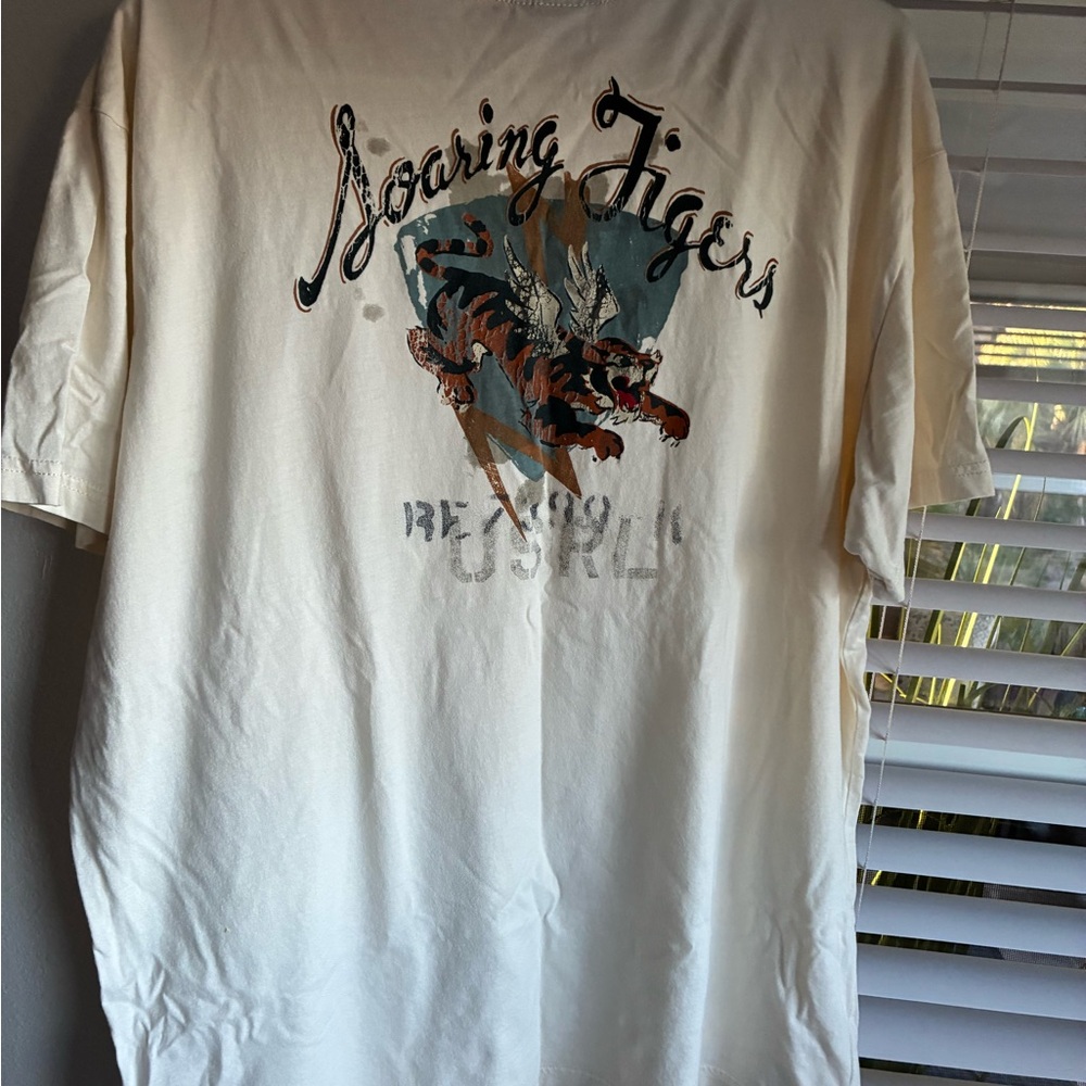 White Graphic Men’s T-Shirt with Palm Design Vintage Ralph Lauren - Picture 2 of 8